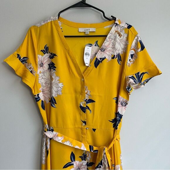 Loft Flutter Floral Print Midi Button Up Sun Dress Size 10 NWT Garden Party - Picture 5 of 9
